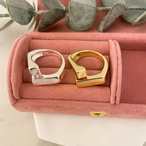 925 Sterling Silver Chunky Ring Thick Bold Double Bar Ring Geometric Ring Band - Picture 3 of 5